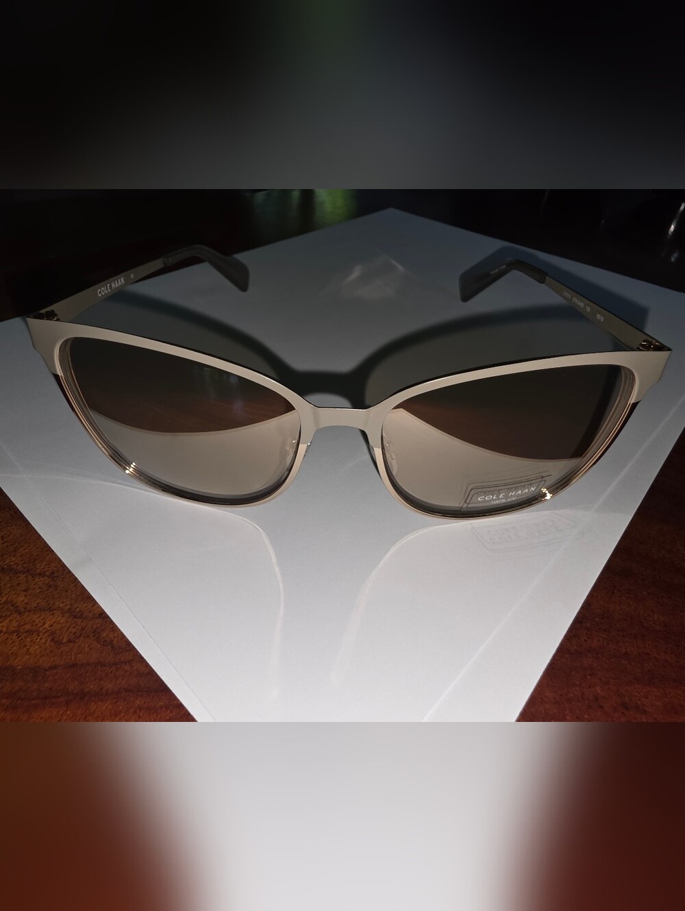 Cole Haan Beige Cat-Eye Sunglasses with Brown Gradient Lenses